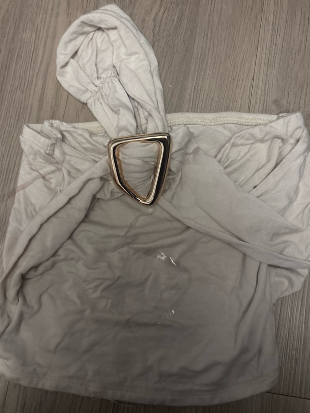 Source Unknown Cream Strapless Crop Top with Gold Triangle Ring